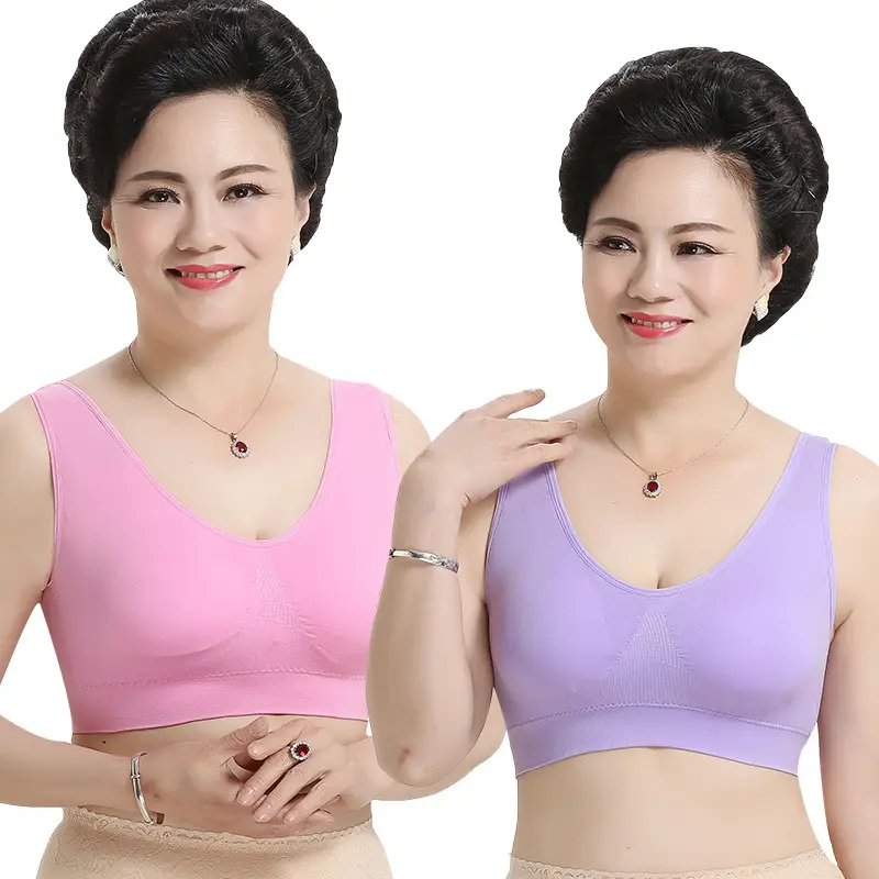 Ladieswear's Intimates Women's Bra Middle-Aged and Elderly Vest-Style No Rims Than Pure Cotton Push-Up Large Size Sports Thin Bra