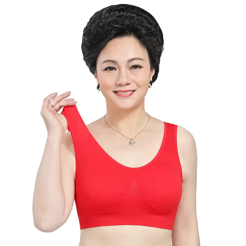 Ladieswear's Intimates Women's Bra Middle-Aged and Elderly Vest-Style No Rims Than Pure Cotton Push-Up Large Size Sports Thin Bra
