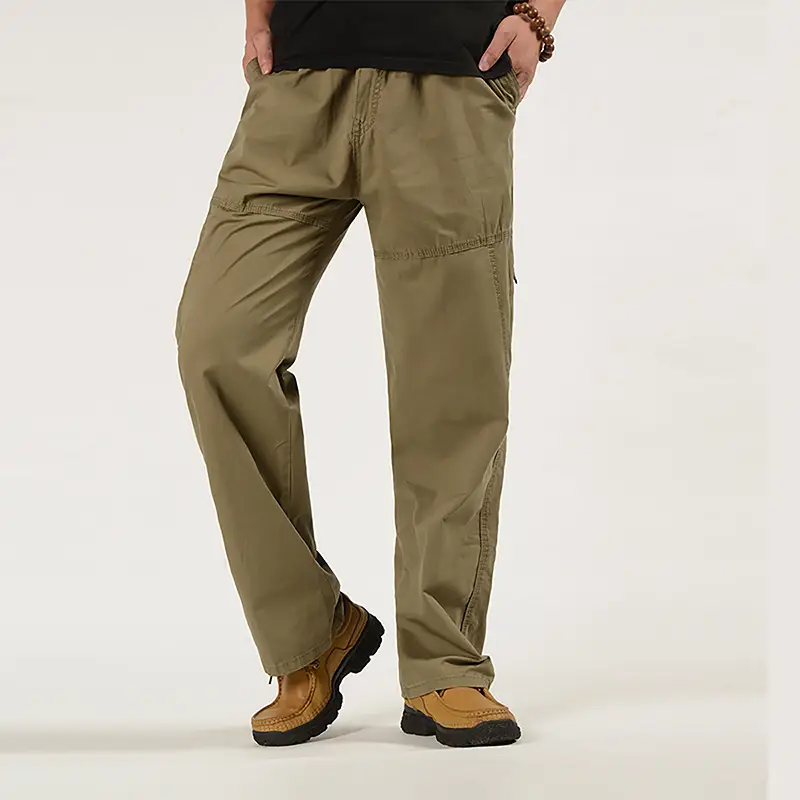 Men Olive Green Multi-Pocket Trousers Large