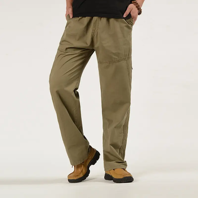 Men Olive Green Multi-Pocket Trousers Large - Image 3