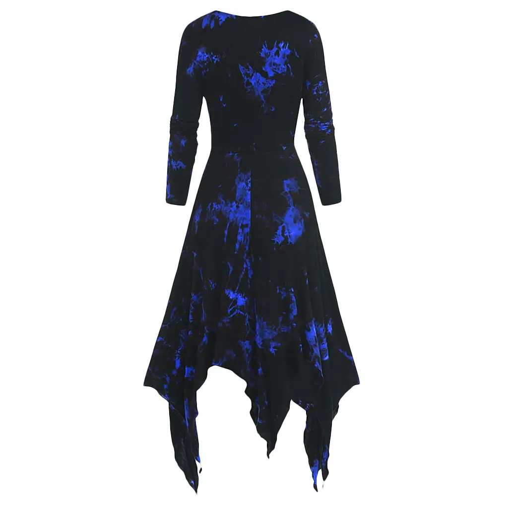 Gothic Printed Long Sleeve Tie-Dyed Dress