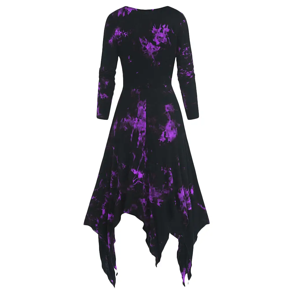 Gothic Printed Long Sleeve Tie-Dyed Dress