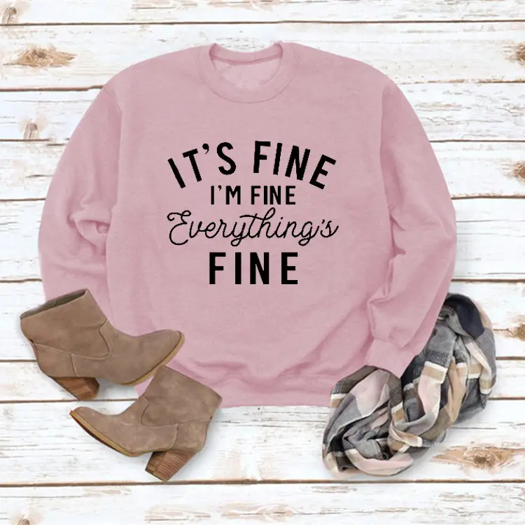 Red Crewneck Sweatshirt "It's Fine I'm Fine" Women - Image 3