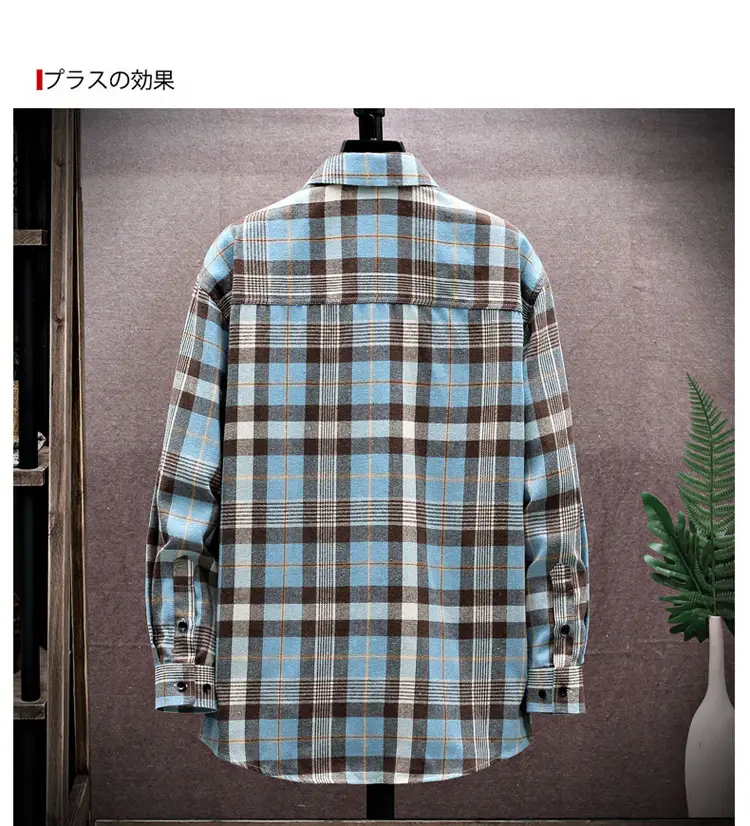 Men's Plaid Long Sleeve Shirt White Red Blue — feature 12