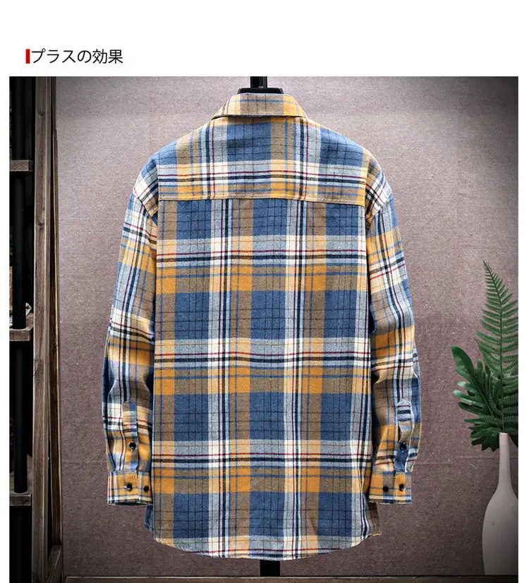 Men's Plaid Long Sleeve Shirt White Red Blue — feature 16