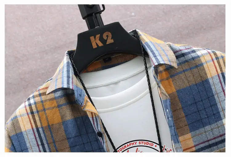 Men's Plaid Long Sleeve Shirt White Red Blue — feature 20