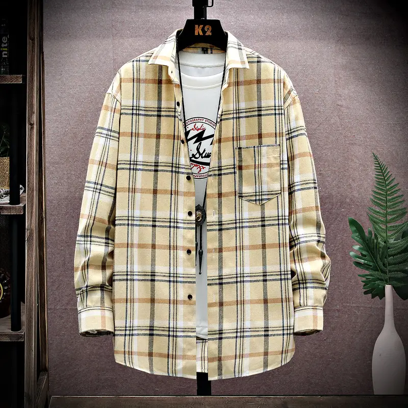 Men's Plaid Long Sleeve Shirt White Red Blue - Image 2
