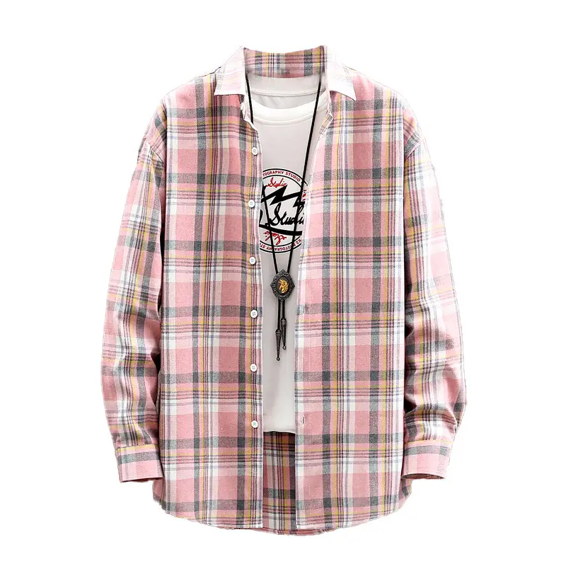 Men's Long Sleeve Plaid Shirt Blue White Grey - Image 7
