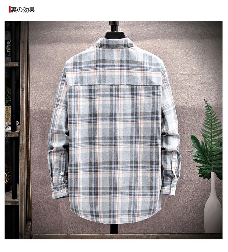 Men's Long Sleeve Plaid Shirt Blue White Grey — feature 10