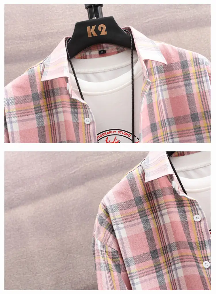 Men's Long Sleeve Plaid Shirt Blue White Grey — feature 14