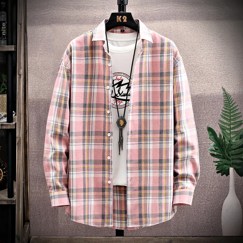 Men's Long Sleeve Plaid Shirt Blue White Grey - Image 2