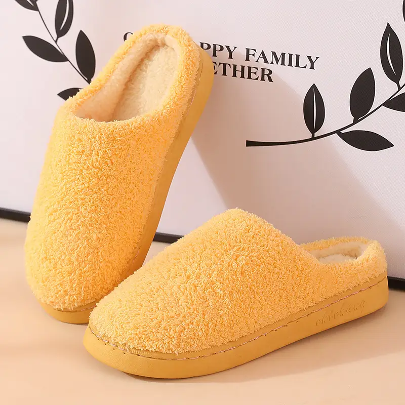 Autumn and Winter Cotton Slippers Women's Bag with Solid Color Warm Home Wool Slippers Men's Couple's Indoor Thick-soled Non-slip Moon Shoes
