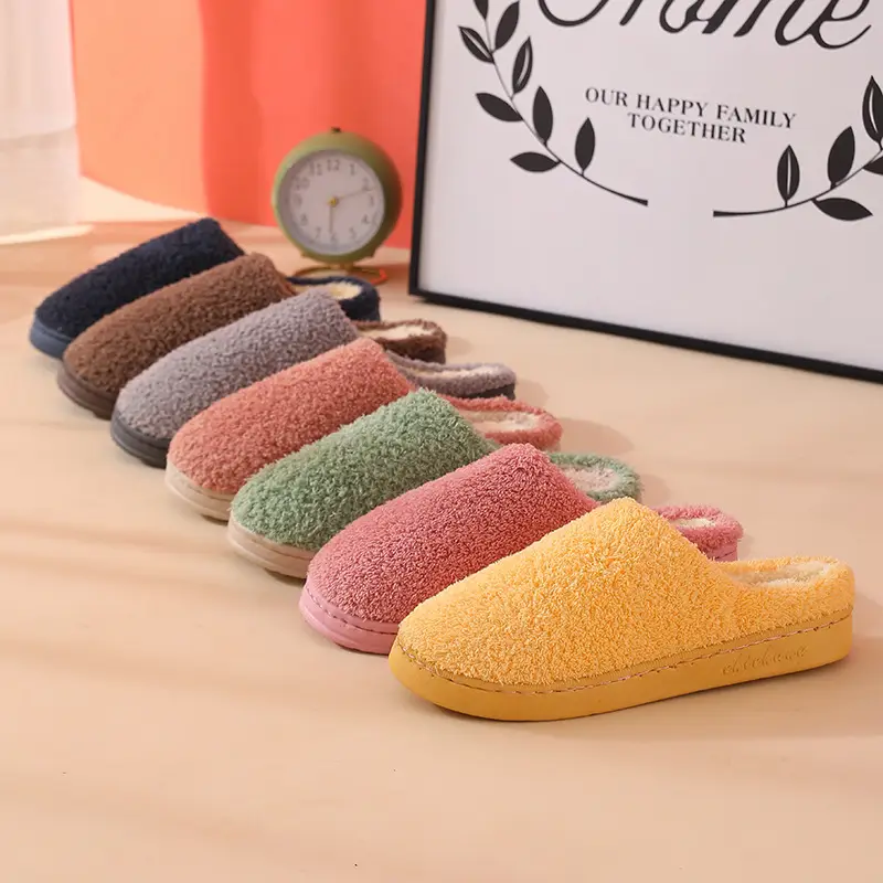 Autumn and Winter Cotton Slippers Women's Bag with Solid Color Warm Home Wool Slippers Men's Couple's Indoor Thick-soled Non-slip Moon Shoes