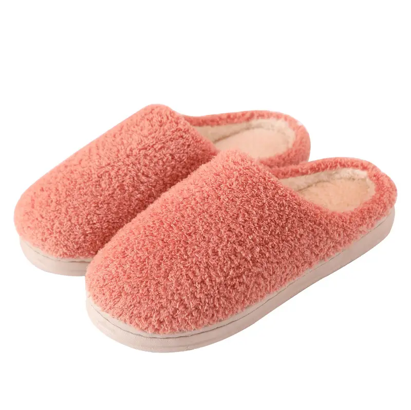 Autumn and Winter Cotton Slippers Women's Bag with Solid Color Warm Home Wool Slippers Men's Couple's Indoor Thick-soled Non-slip Moon Shoes