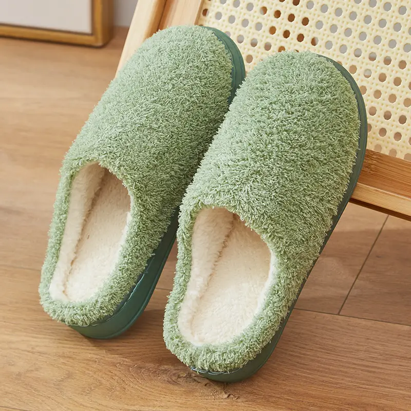 Autumn and Winter Cotton Slippers Women's Bag with Solid Color Warm Home Wool Slippers Men's Couple's Indoor Thick-soled Non-slip Moon Shoes
