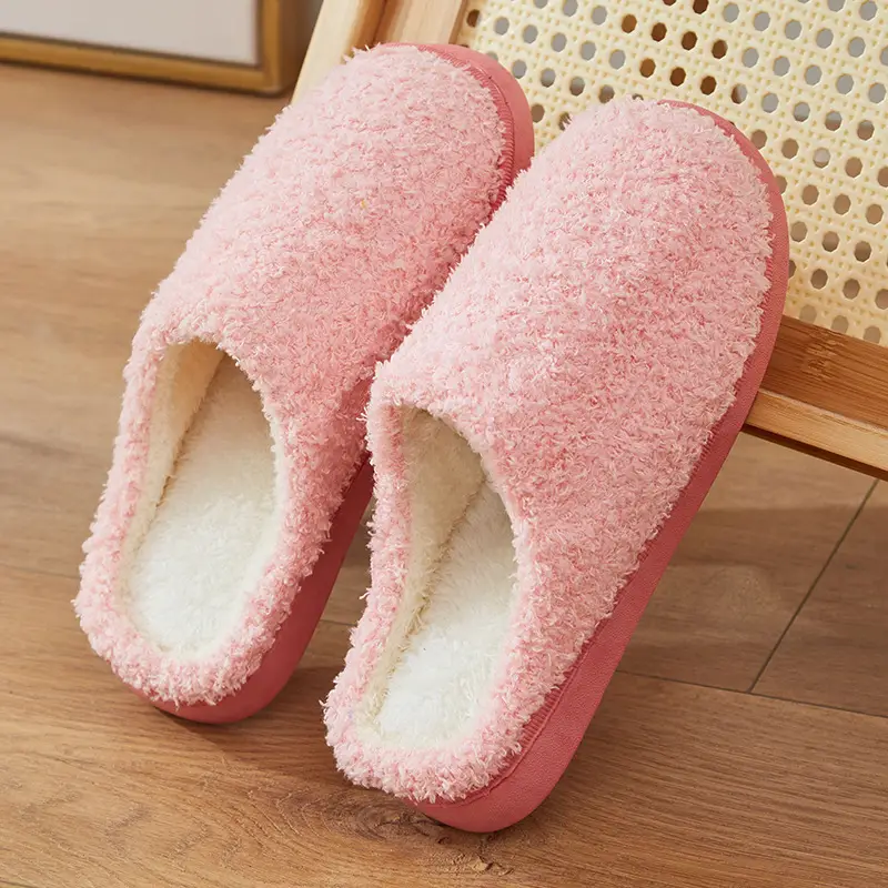 Autumn and Winter Cotton Slippers Women's Bag with Solid Color Warm Home Wool Slippers Men's Couple's Indoor Thick-soled Non-slip Moon Shoes