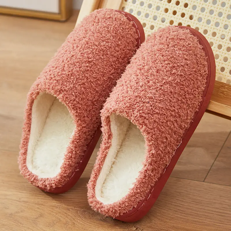 Autumn and Winter Cotton Slippers Women's Bag with Solid Color Warm Home Wool Slippers Men's Couple's Indoor Thick-soled Non-slip Moon Shoes