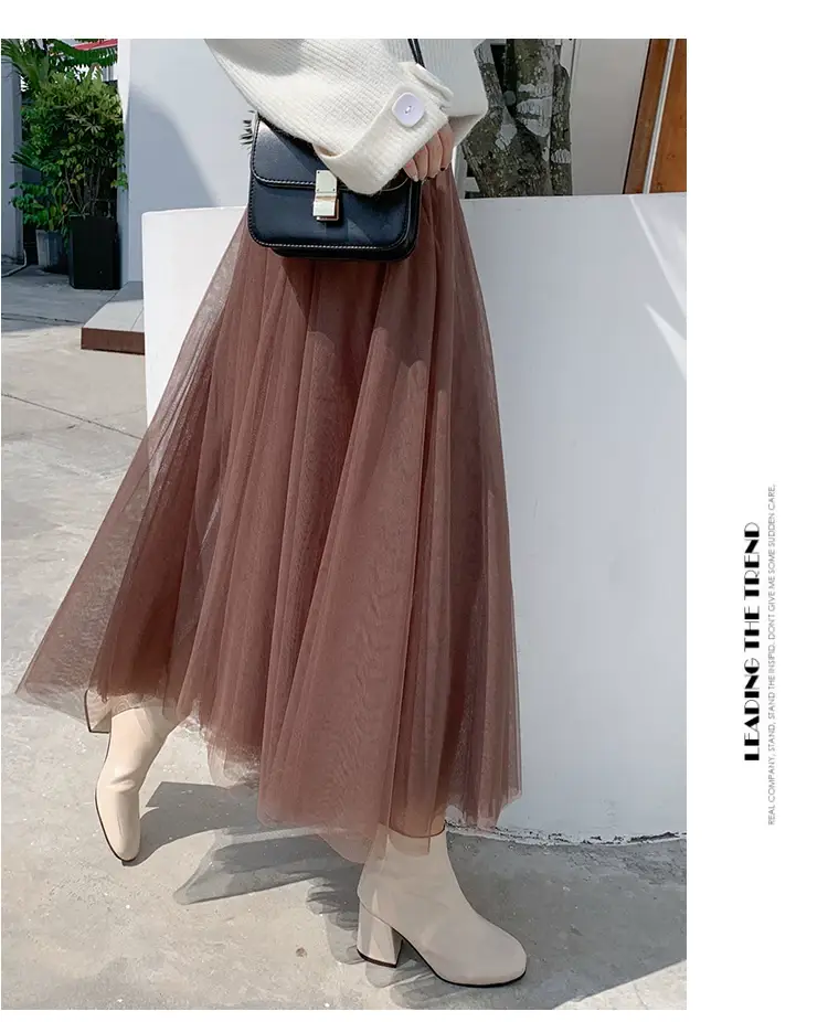 Black Gauze Pleated Skirt Mid Length Women Winter — feature 28