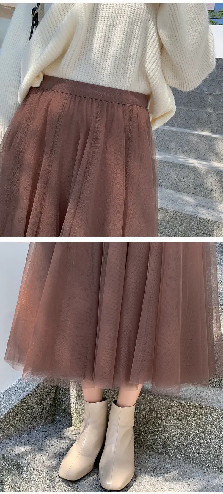 Black Gauze Pleated Skirt Mid Length Women Winter — feature 40