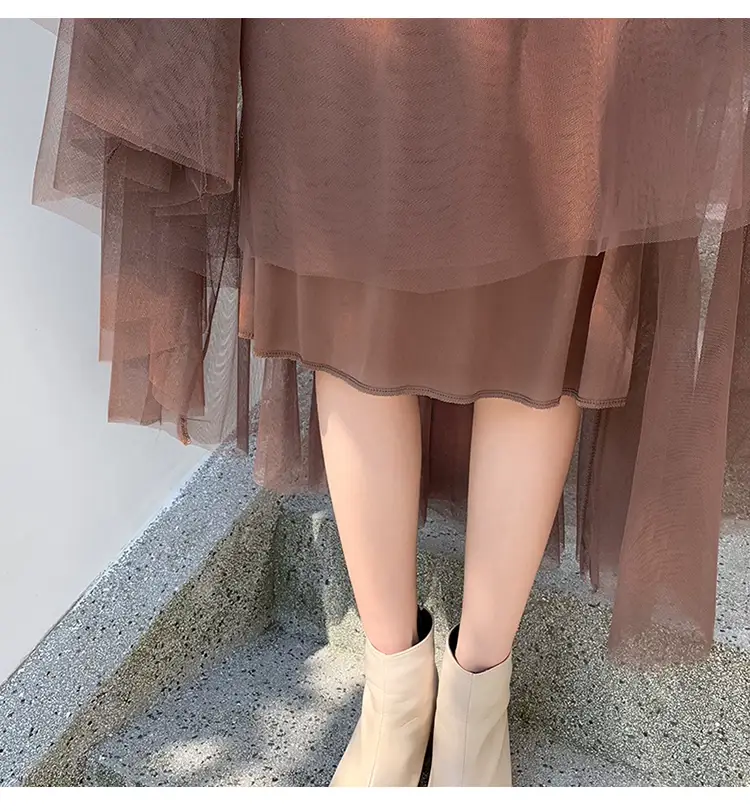 Black Gauze Pleated Skirt Mid Length Women Winter — feature 41