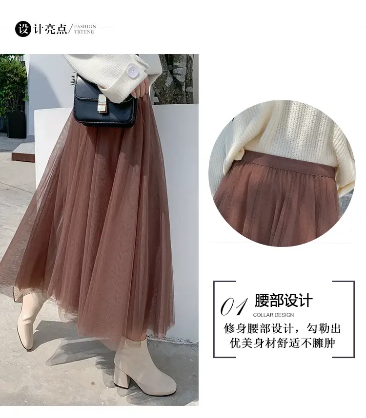 Black Gauze Pleated Skirt Mid Length Women Winter — feature 5