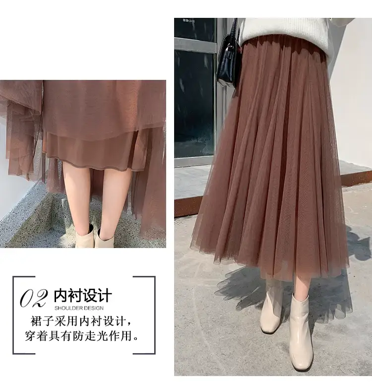 Black Gauze Pleated Skirt Mid Length Women Winter — feature 6