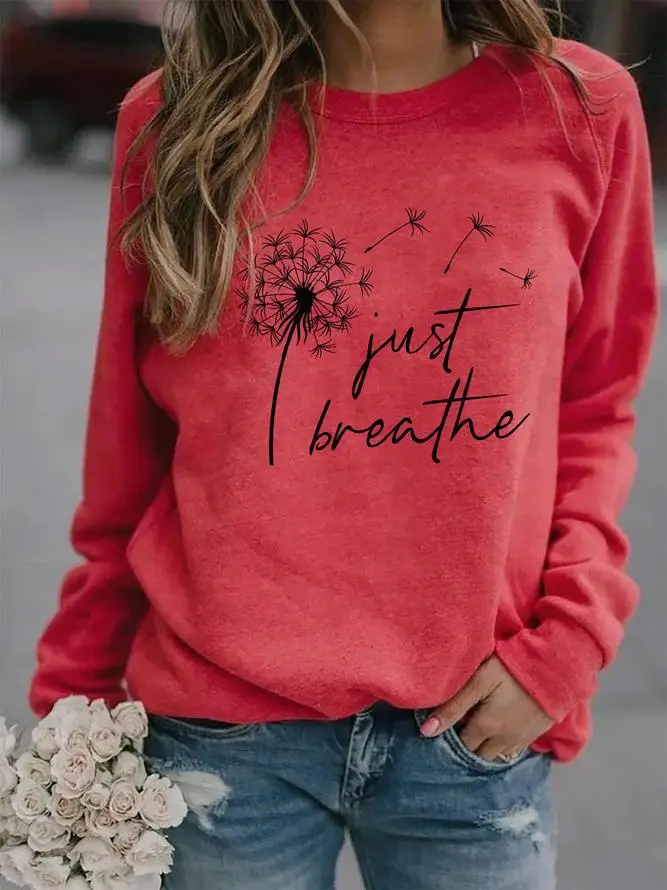 Blue Cotton Loose Crewneck Sweatshirt with "Just I Breathe" Design - Image 6