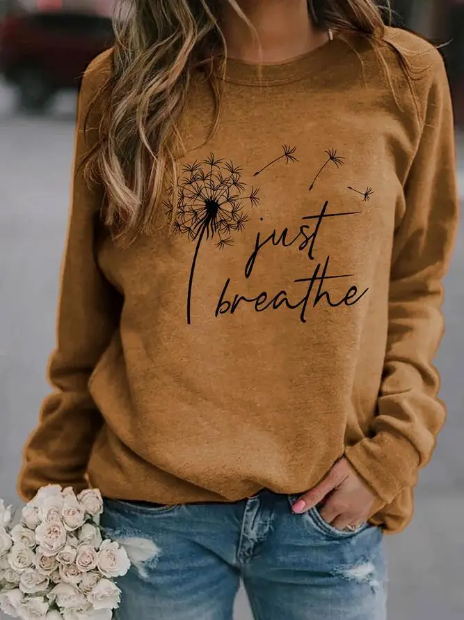 Blue Cotton Loose Crewneck Sweatshirt with "Just I Breathe" Design - Image 9