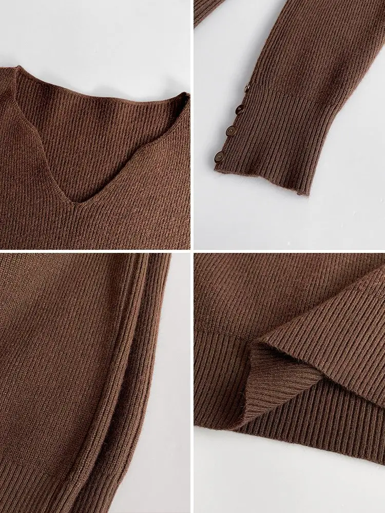 V-Neck Pullover Sweater Women Spring Knitted Button Cuff — feature 10