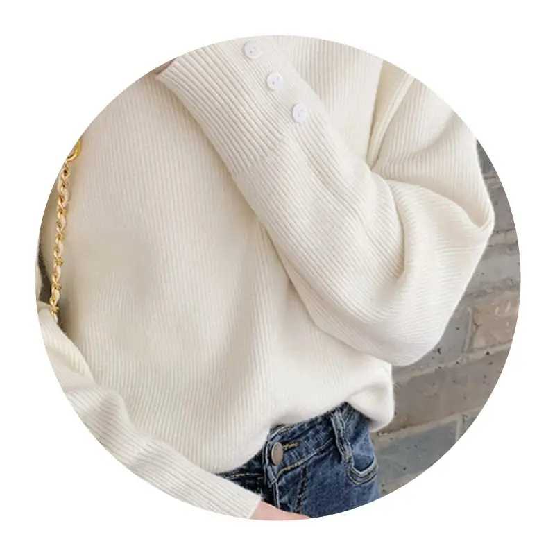 V-Neck Pullover Sweater Women Spring Knitted Button Cuff — feature 11