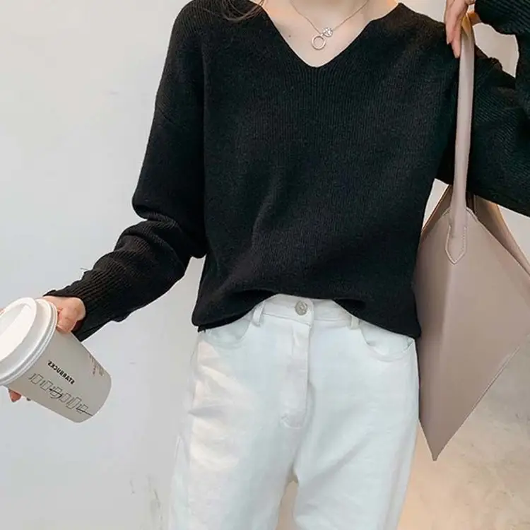 V-Neck Pullover Sweater Women Spring Knitted Button Cuff — feature 6