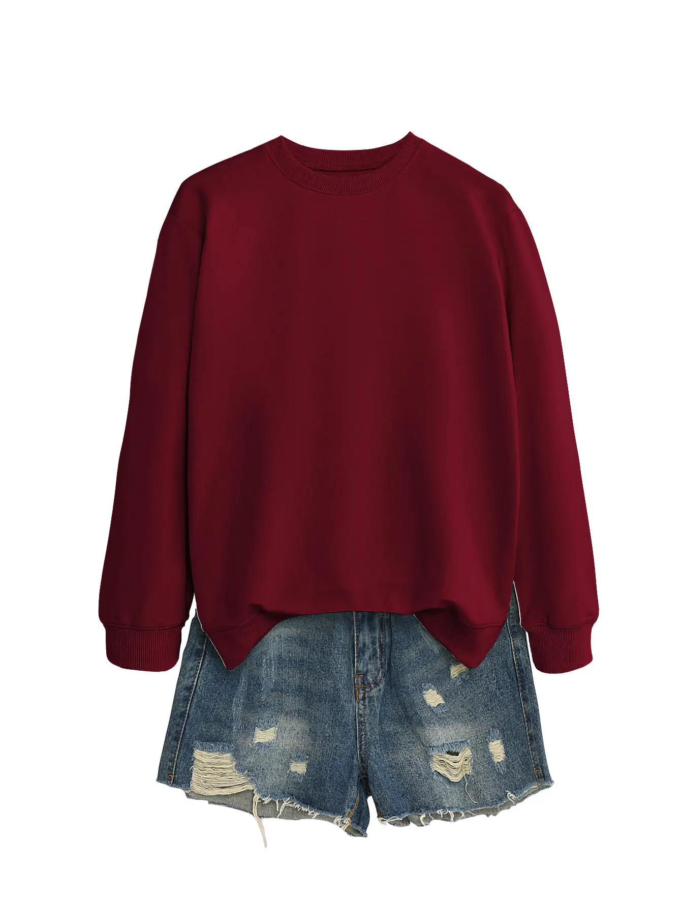 Women's Orange Loose Fit Round Neck Sweater - Image 10