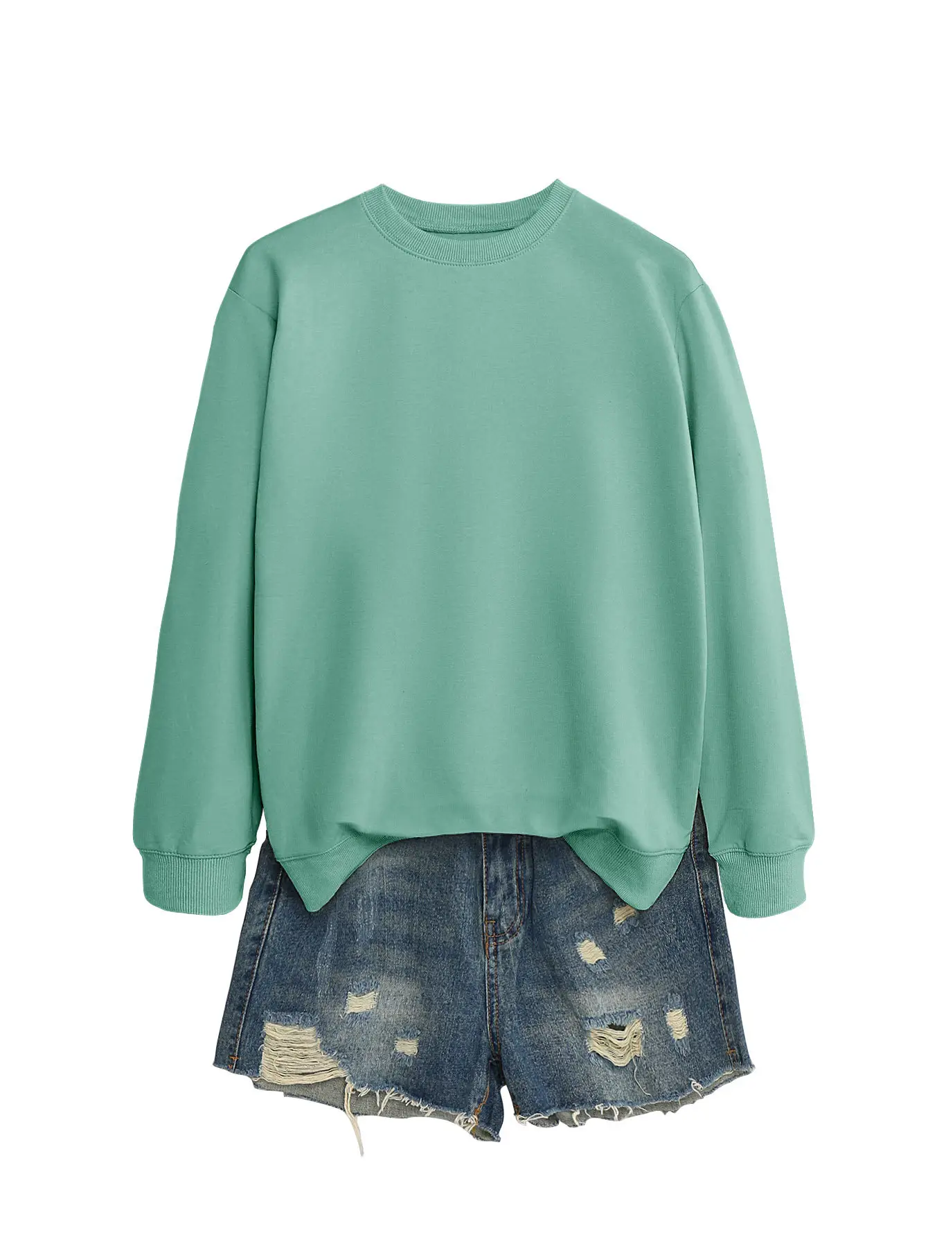 Women's Orange Loose Fit Round Neck Sweater - Image 13