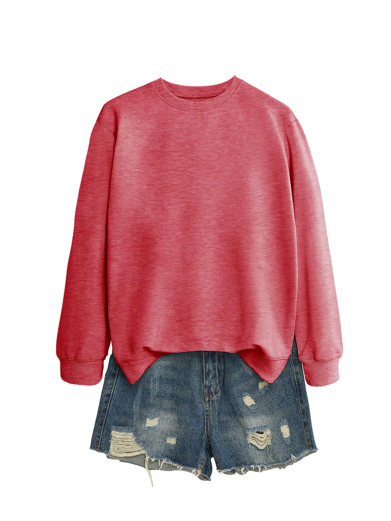 Women's Orange Loose Fit Round Neck Sweater - Image 14