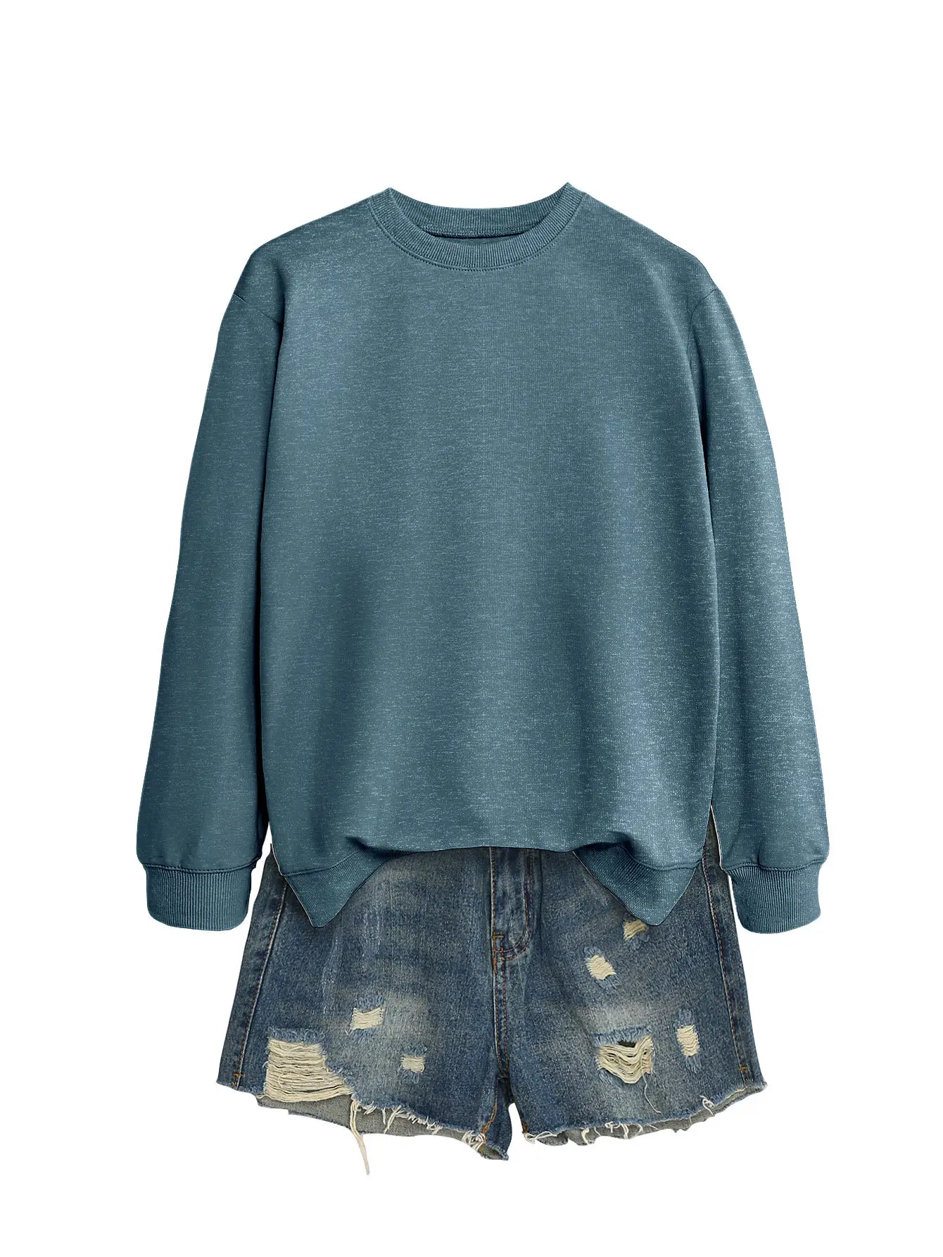 Women's Orange Loose Fit Round Neck Sweater - Image 15
