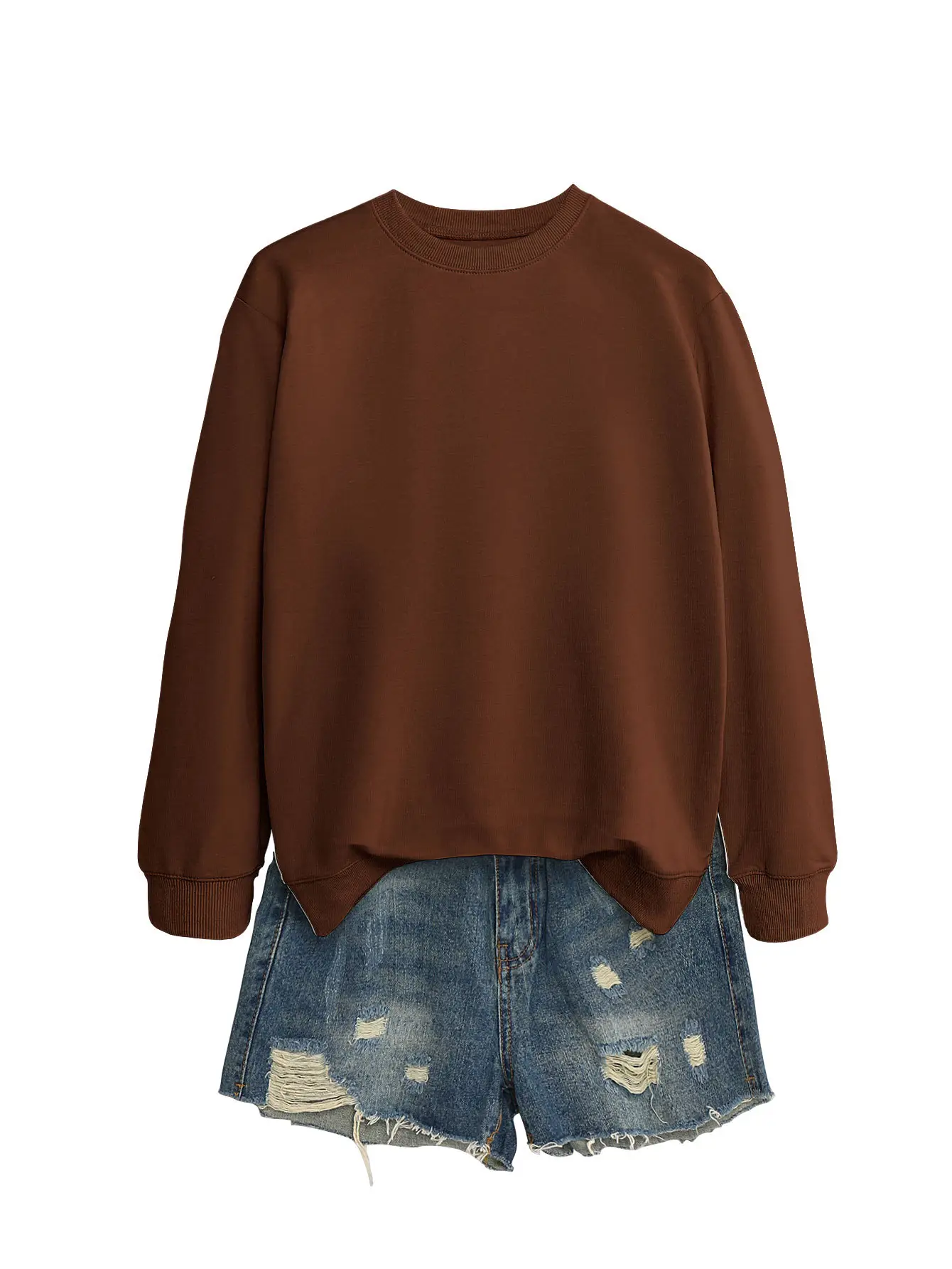 Women's Orange Loose Fit Round Neck Sweater - Image 17