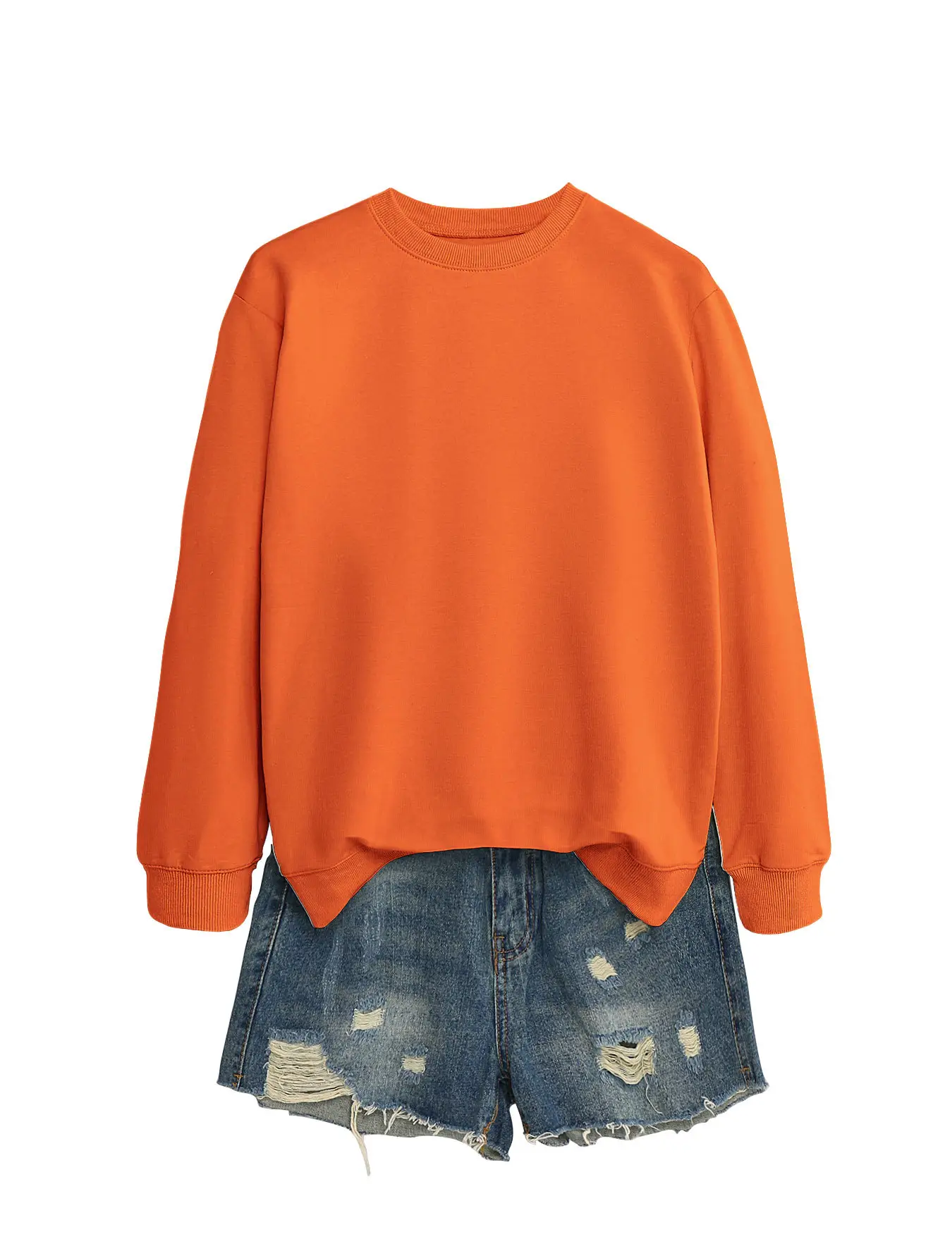 Women's Orange Loose Fit Round Neck Sweater - Image 19