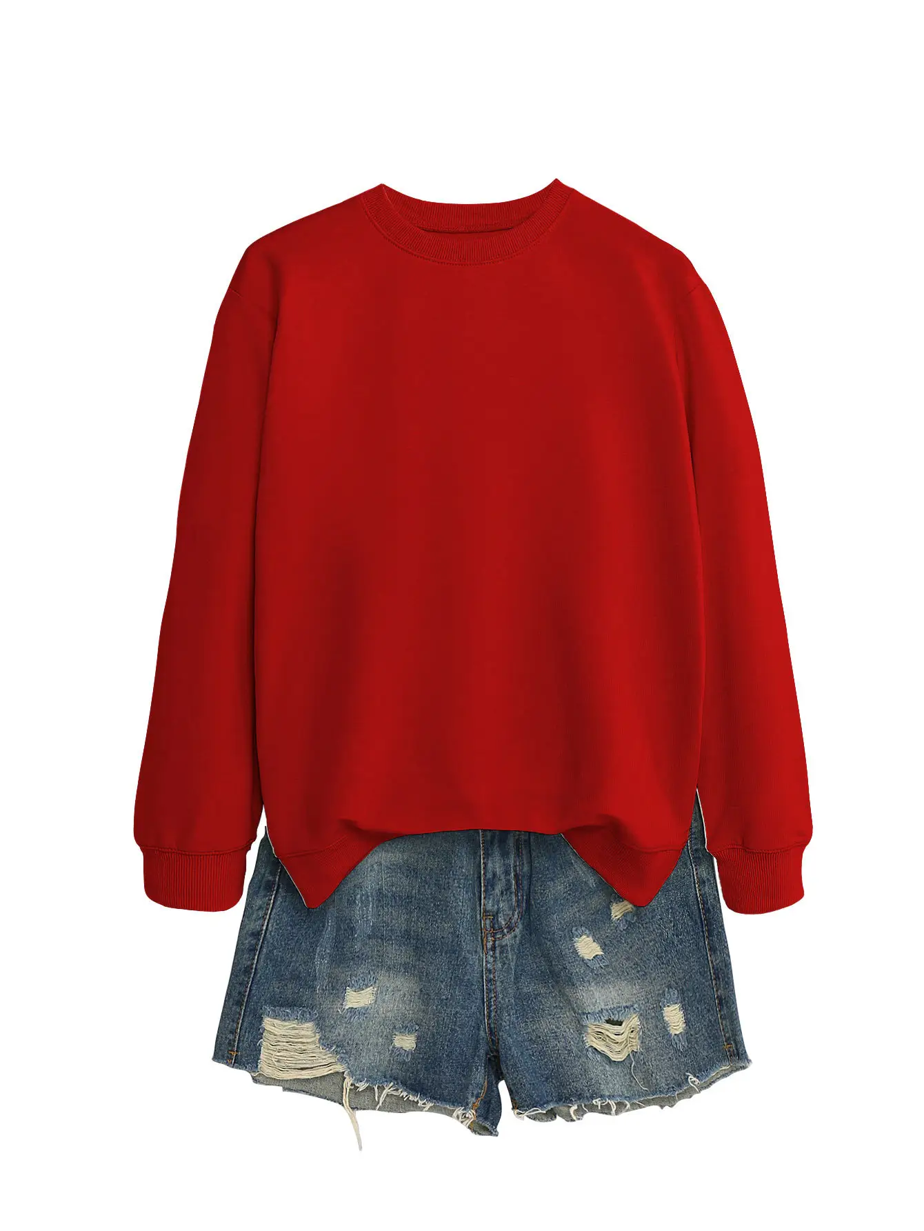 Women's Orange Loose Fit Round Neck Sweater - Image 2