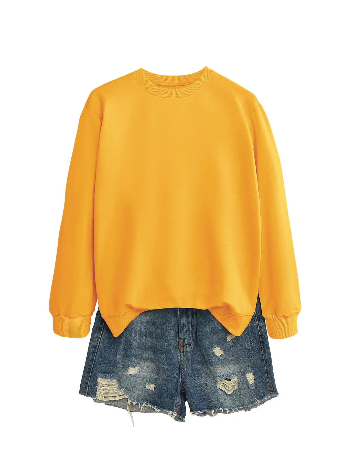 Women's Orange Loose Fit Round Neck Sweater - Image 8