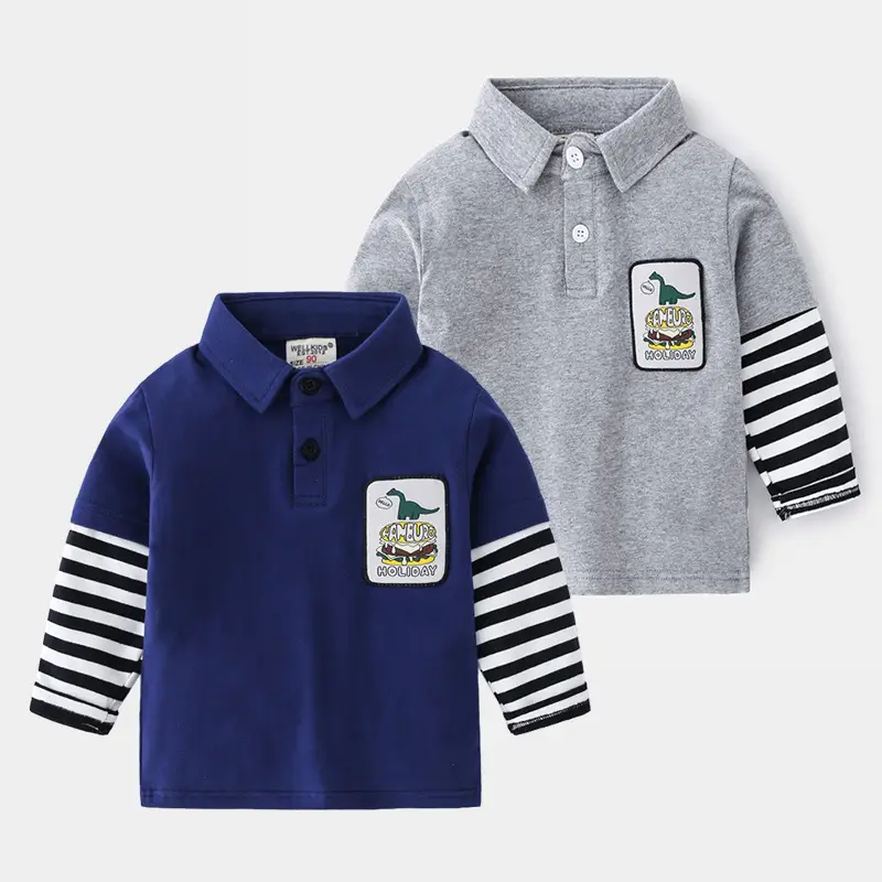 Boys' Grey Patchwork Long Sleeve T-Shirt 2026 - Image 3
