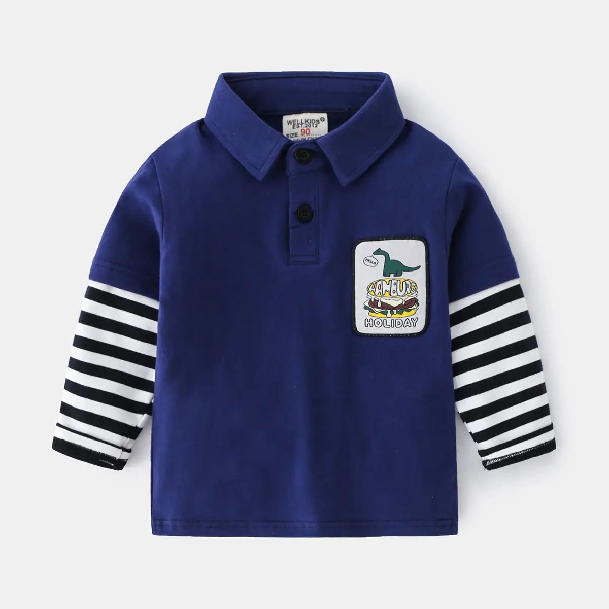 Boys' Grey Patchwork Long Sleeve T-Shirt 2026 - Image 2