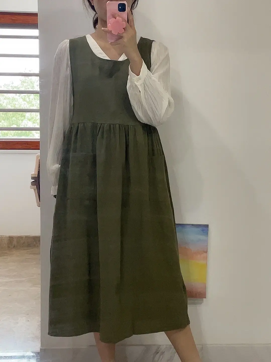 Black Plus Size Apron Dress with Tie & Side Slits - Image 10