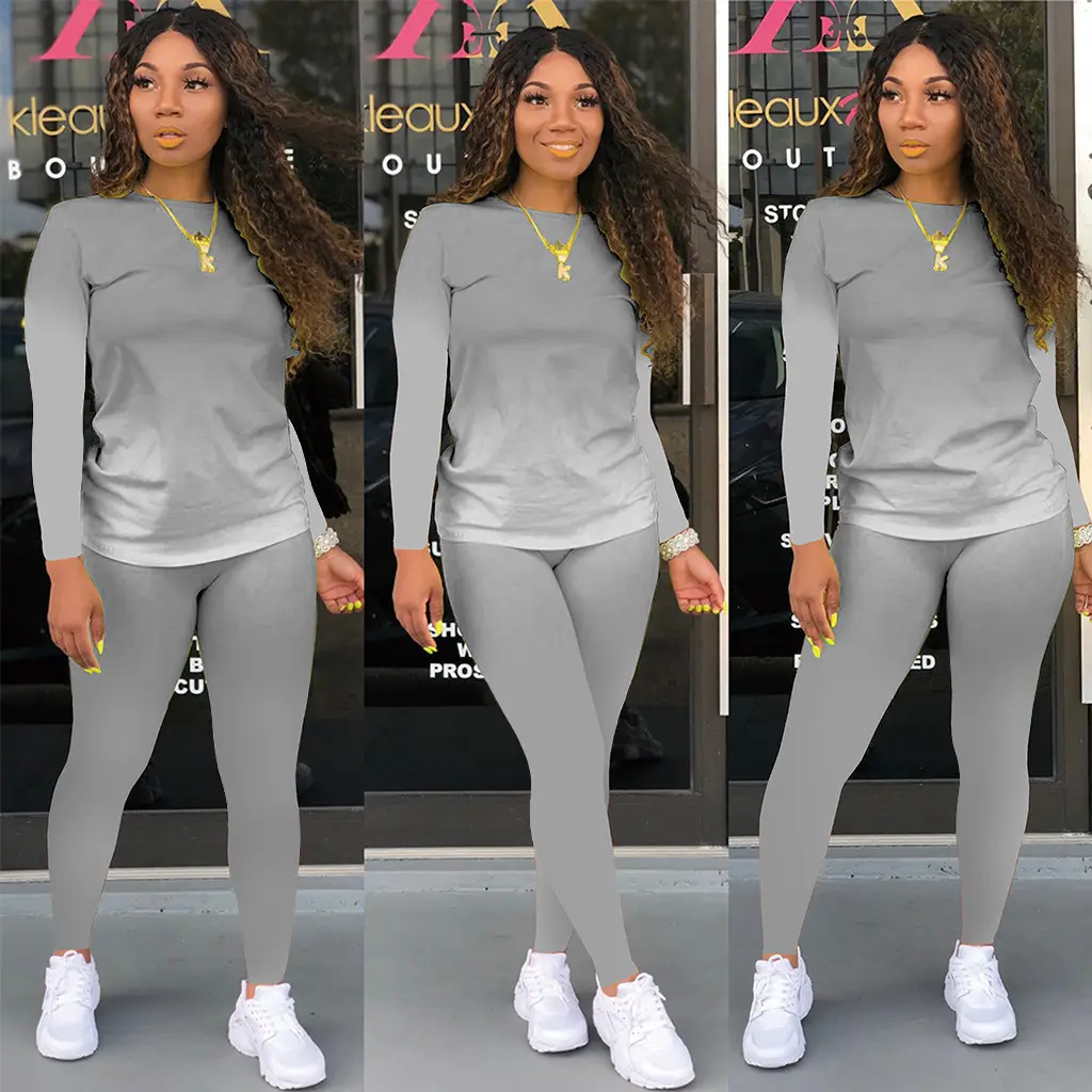 Women's Gradient Long Sleeve Pants Two-Piece Suit Black Grey - Image 8