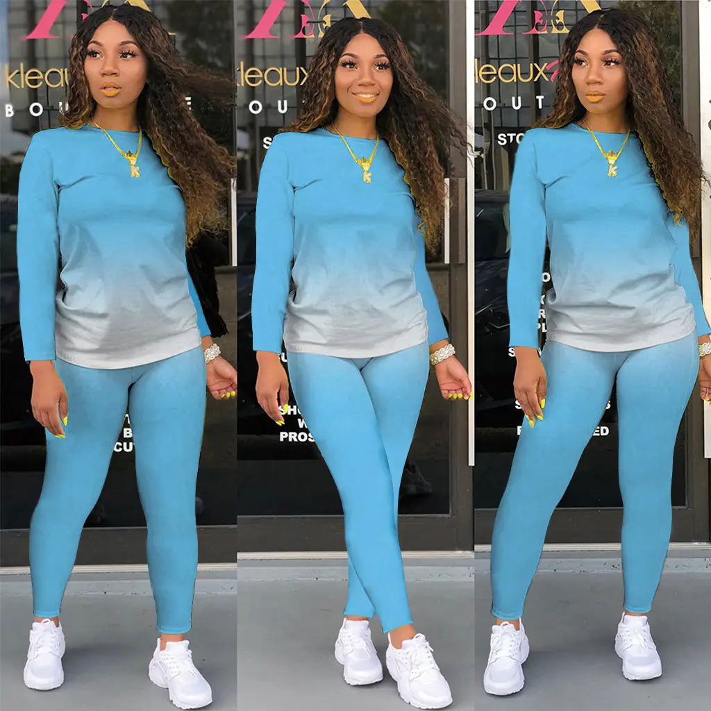 Women's Gradient Long Sleeve Pants Two-Piece Suit Black Grey - Image 9