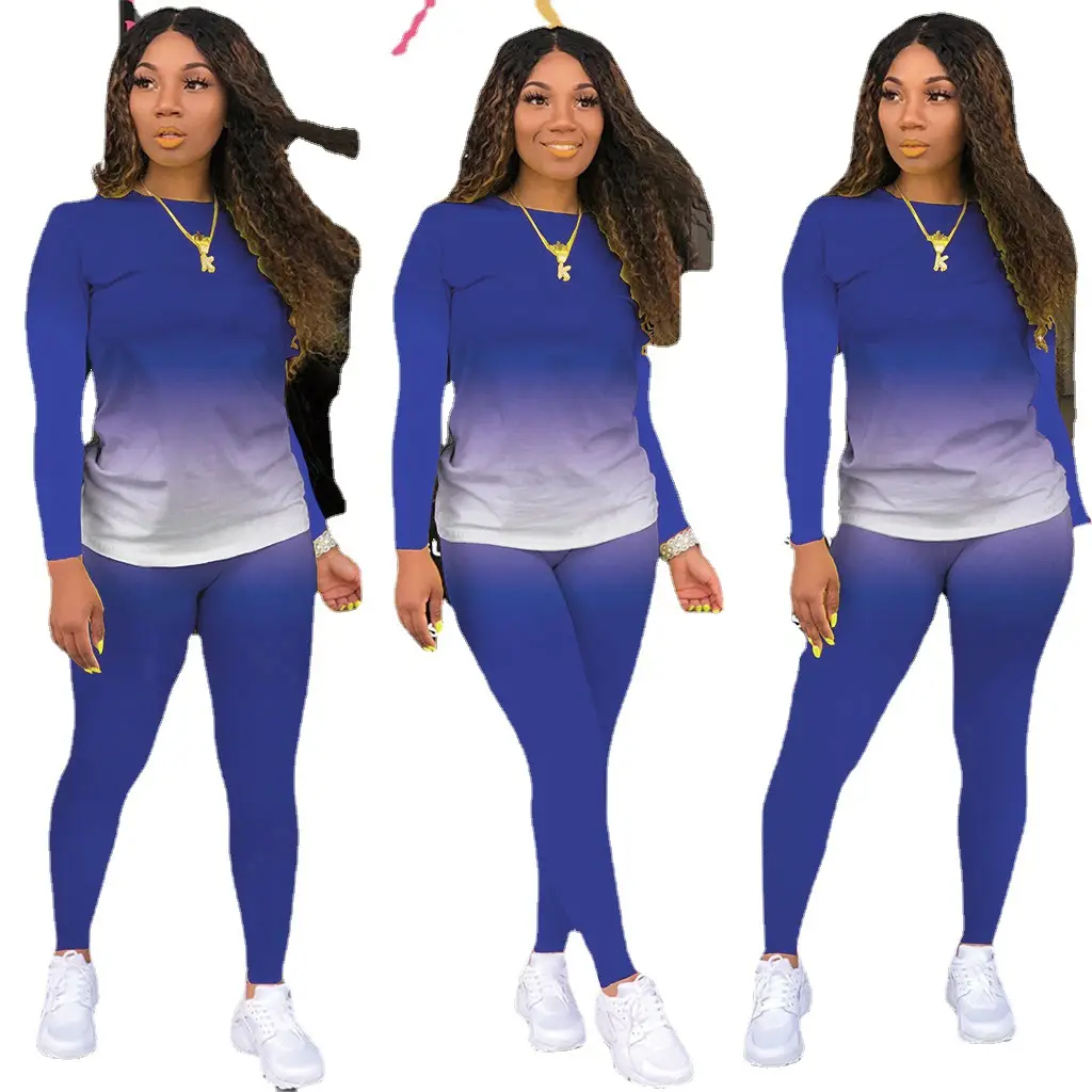 Women's Gradient Long Sleeve Pants Two-Piece Suit Black Grey - Image 10