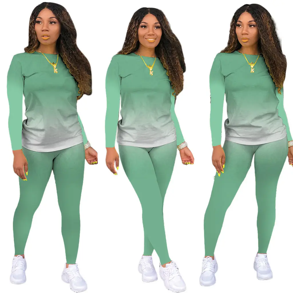 Women's Gradient Long Sleeve Pants Two-Piece Suit Black Grey - Image 3