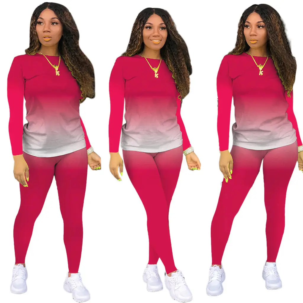 Women's Gradient Long Sleeve Pants Two-Piece Suit Black Grey - Image 4