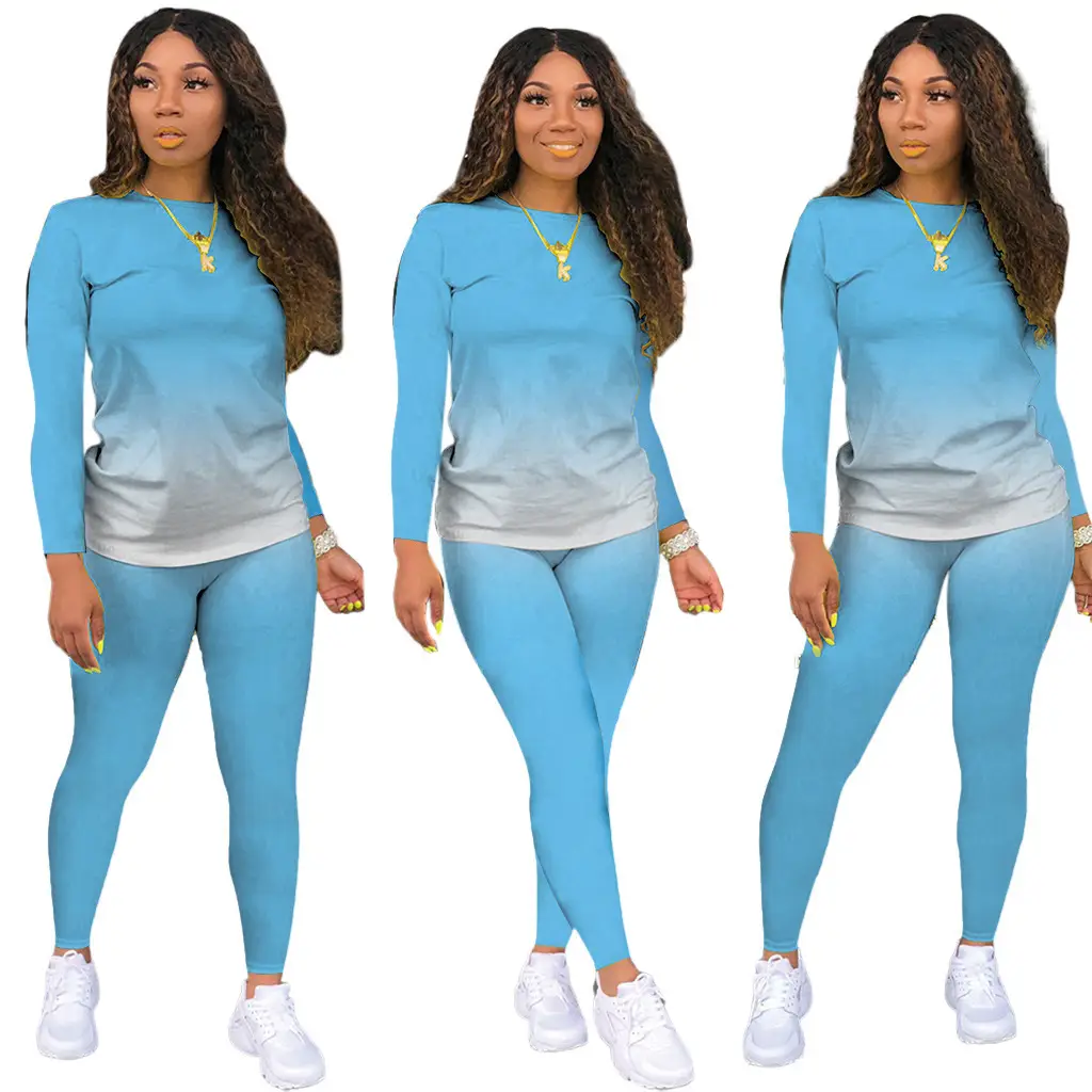 Women's Gradient Long Sleeve Pants Two-Piece Suit Black Grey - Image 5