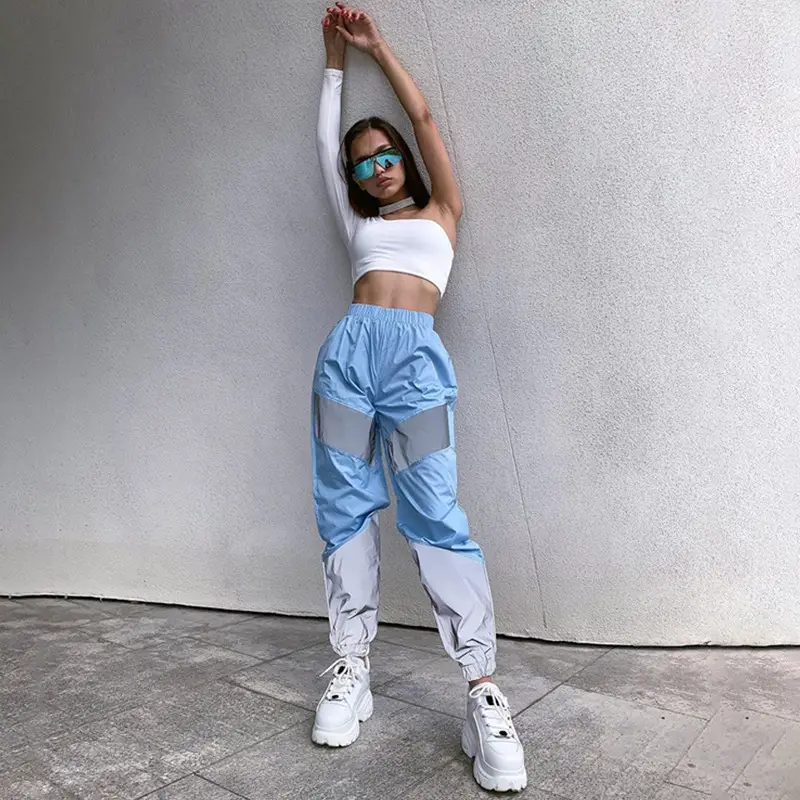2026 Autumn Winter Sports Casual Pants Light Blue Patchwork Reflective - Image 7