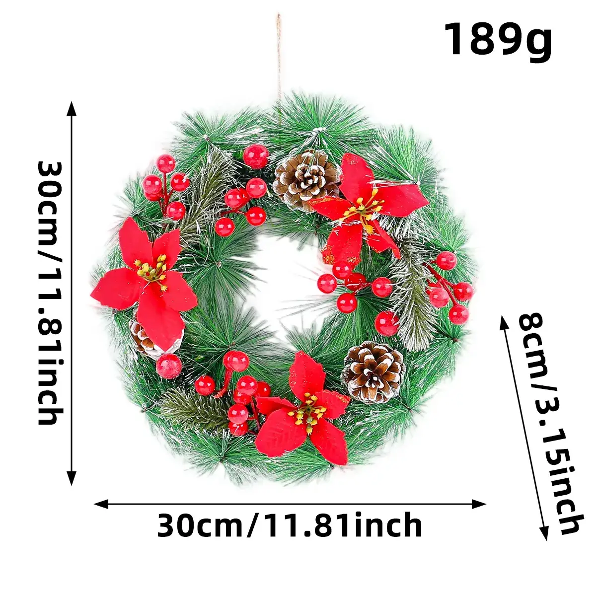 Christmas Wreath Decorated with Pinecones and Red Berries
